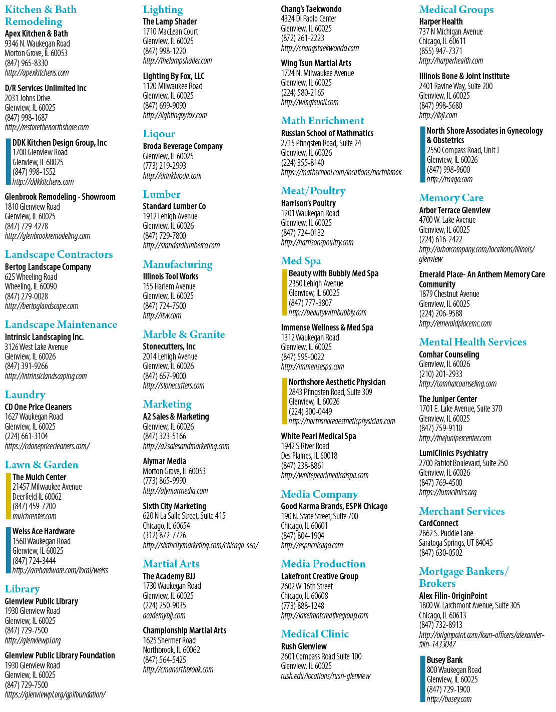 A list of businesses and their contact information. Description generated by AI