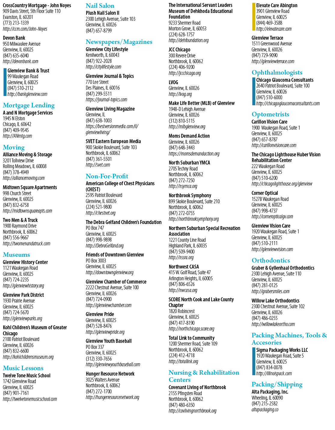 A list of phone numbers and addresses. Description generated by AI