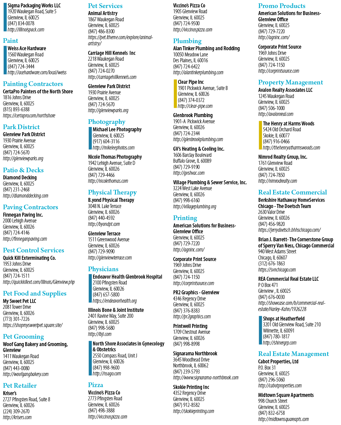 A list of businesses and their contact information. Description generated by AI