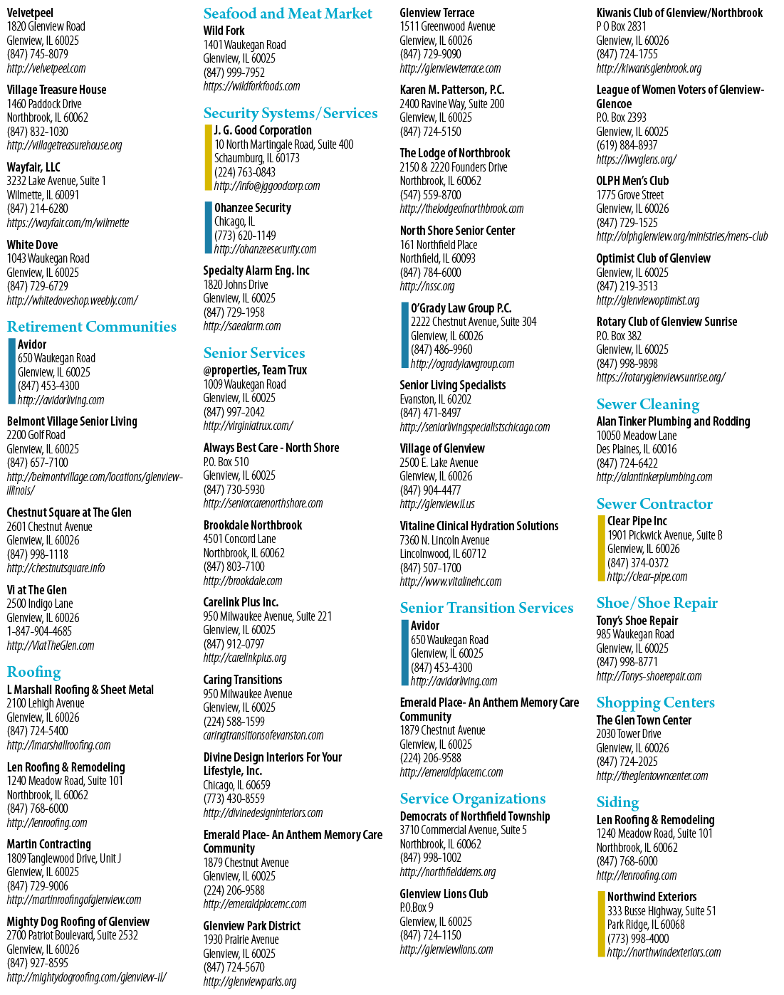 A list of businesses and their contact information. Description generated by AI