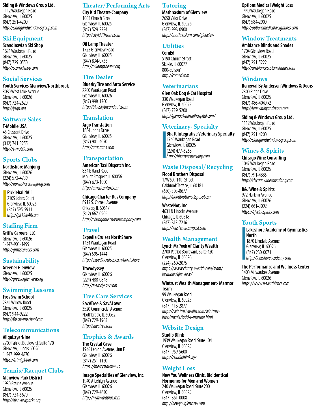 A list of businesses and their contact information. Description generated by AI