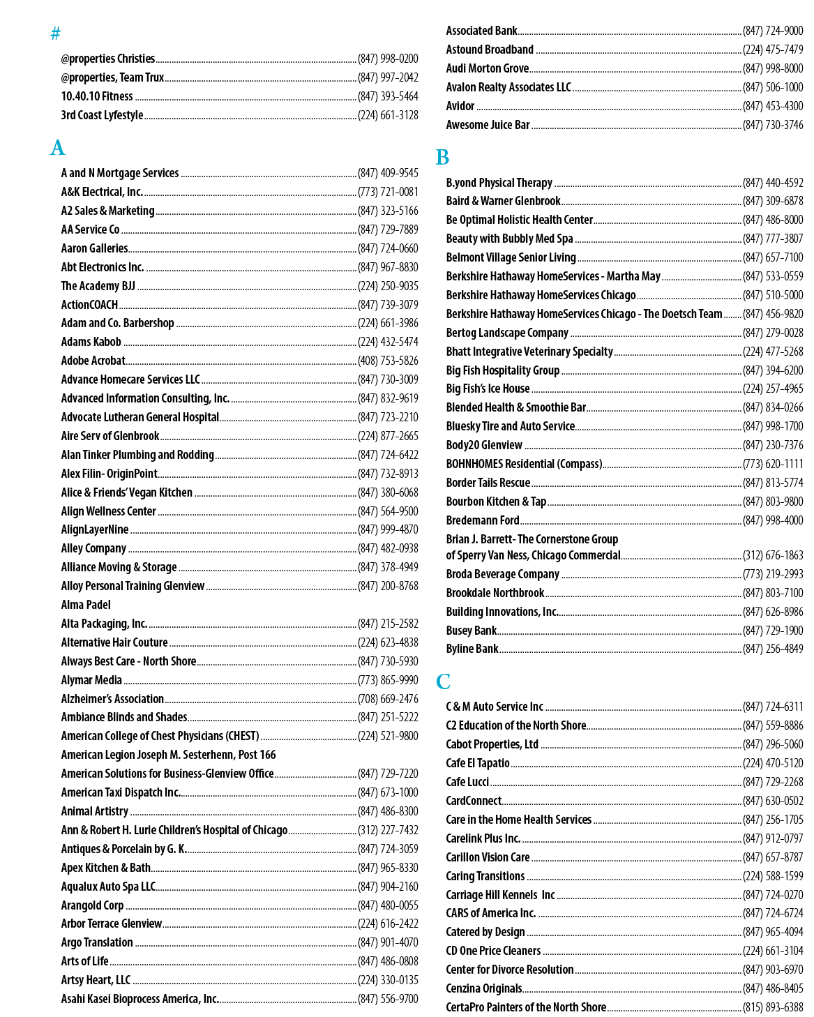 A list of companies and their phone numbers. Description generated by AI