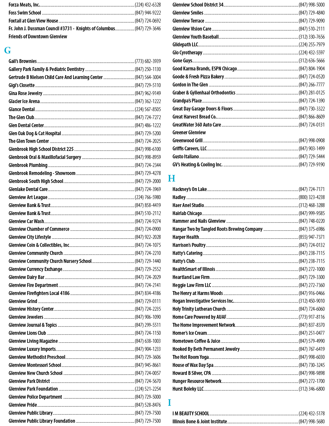 A list of businesses and organizations in the city of Glendale. Description generated by AI
