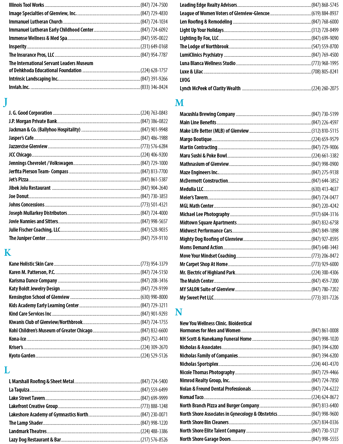 A list of companies with their phone numbers. Description generated by AI
