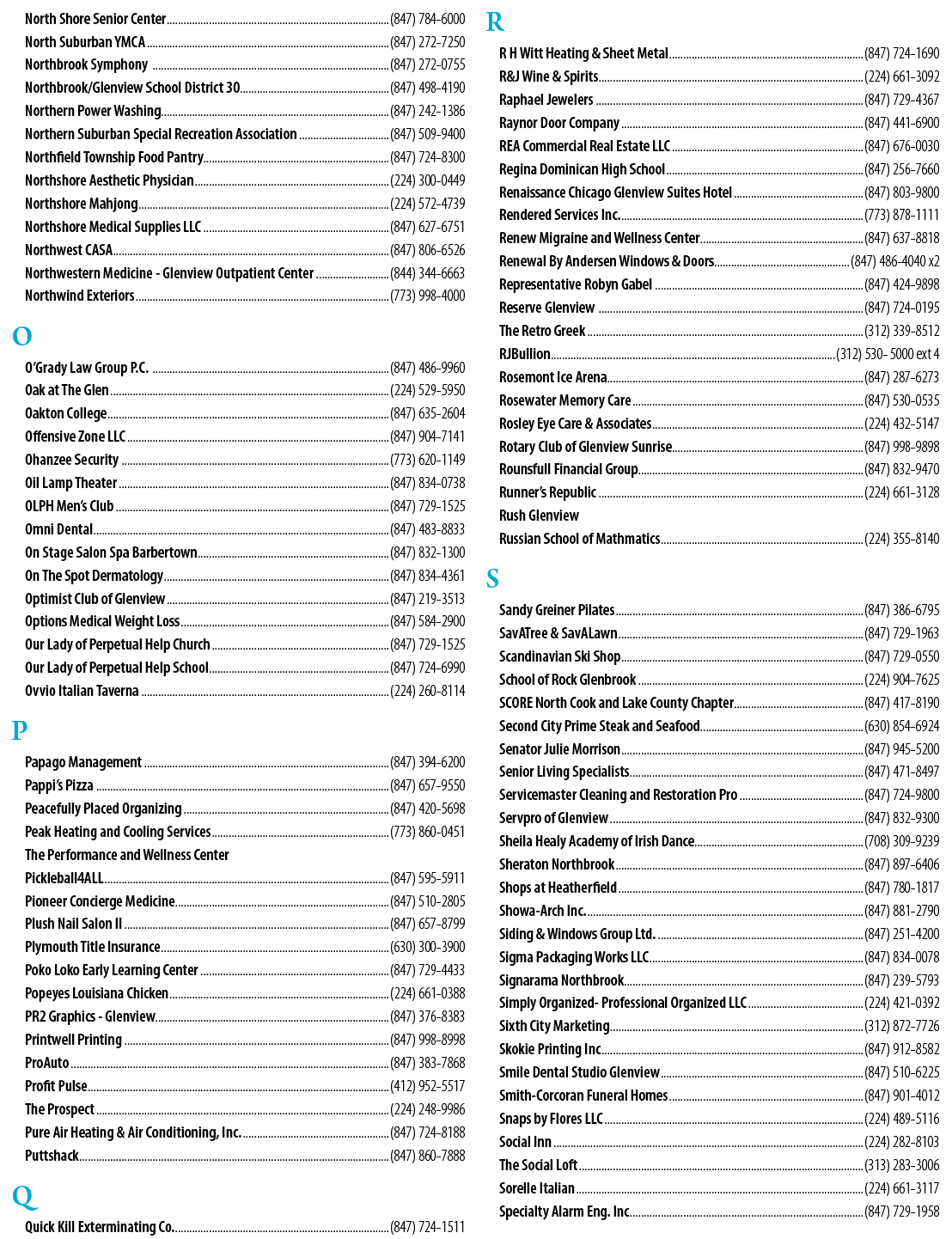 A list of businesses and organizations. Description generated by AI