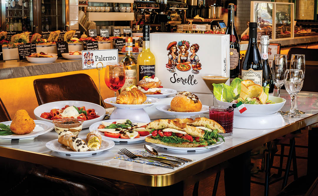 A table with food and drinks on it. Description generated by AI