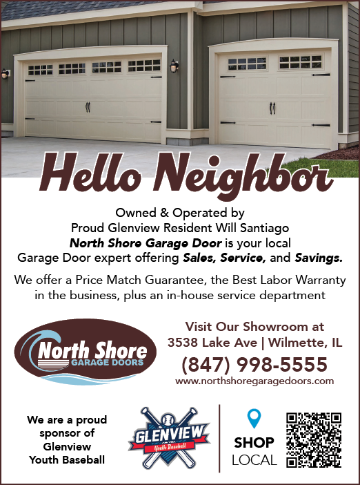 A garage door advertisement for Glenview Garage Doors. Description generated by AI