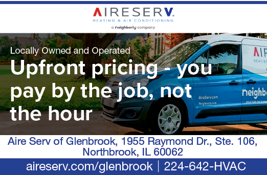 A blue truck with the words “Aire Serv" on the side. Description generated by AI
