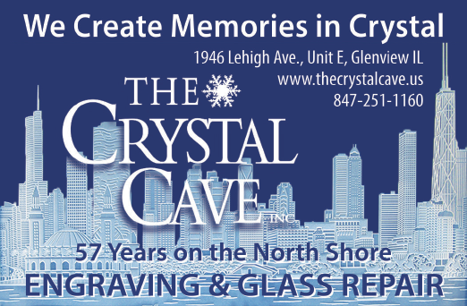 A blue and white advertisement for The Crystal Cave. Description generated by AI