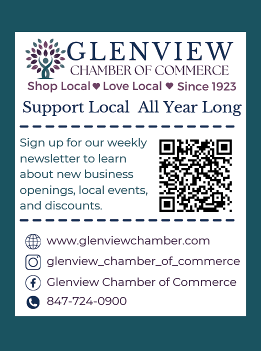 A flyer for Glenview Chamber of Commerce. Description generated by AI