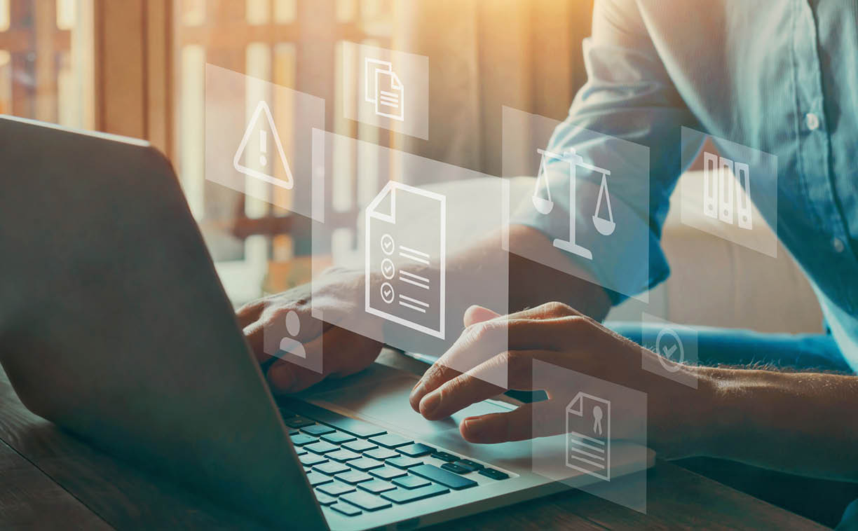 Compliance rules and law regulation policy concept on virtual screen.