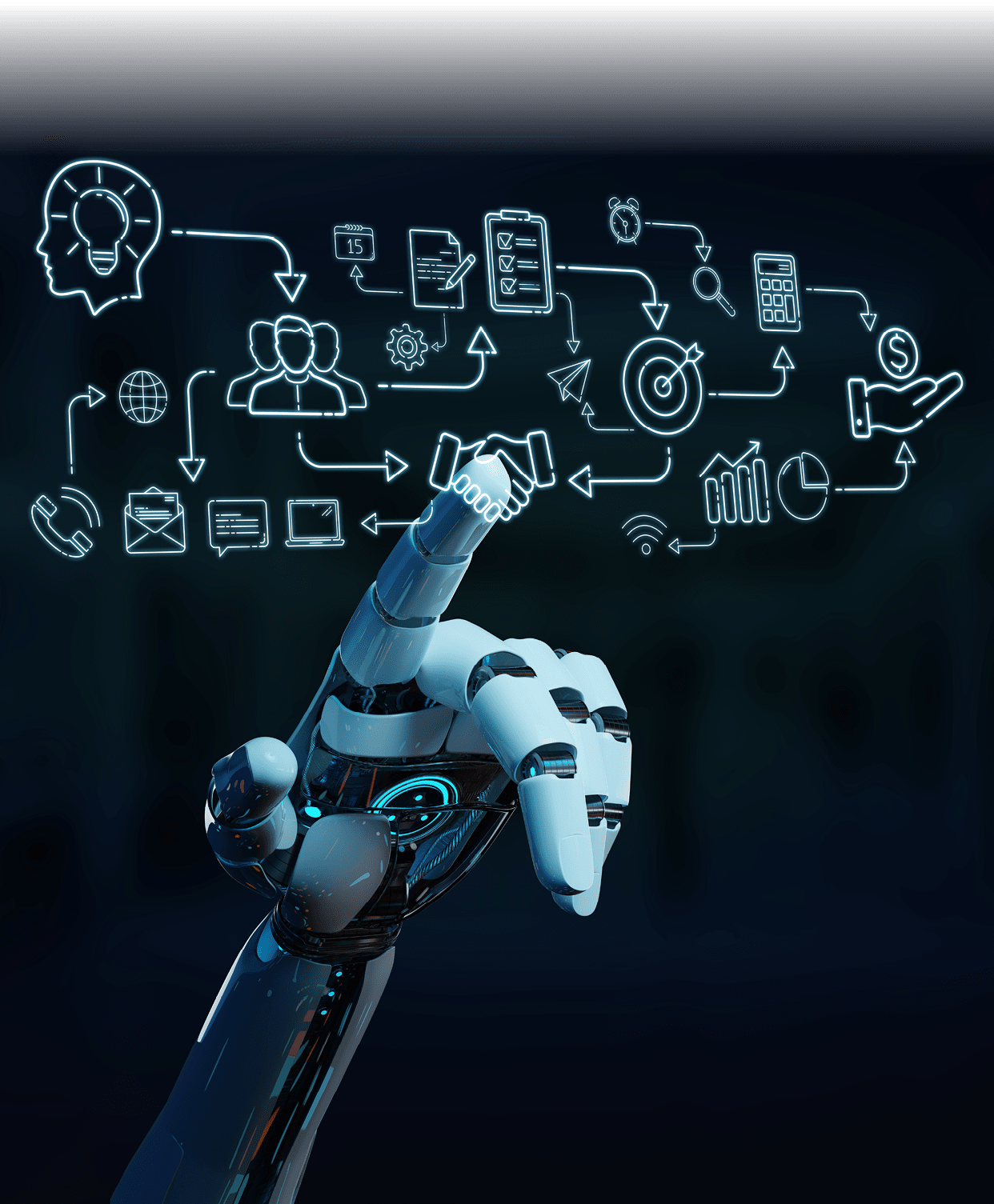 White humanoid on blurred background creating artificial intelligence interface