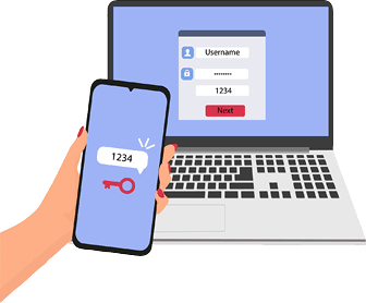 2FA Two Step Authentication.Unlocking via mobile phone. Vector flat illustration.