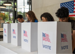 multiethnic American voters participating in the US election, showcasing the concept of choice in a democracy