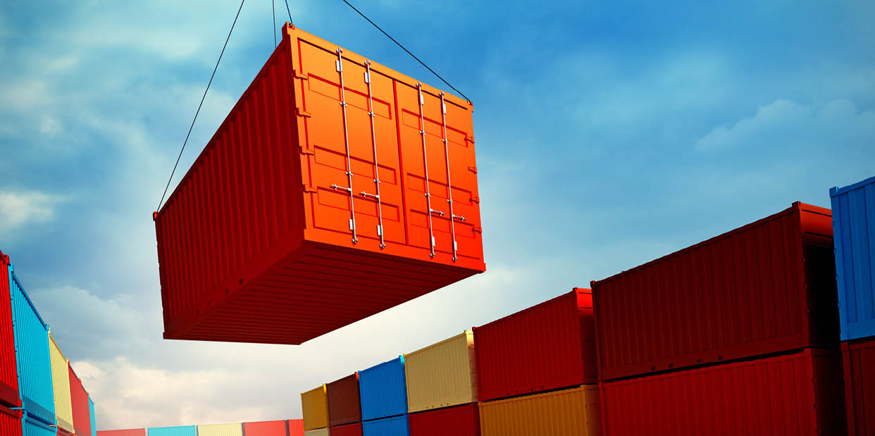 3d rendered illustration of an industrial port with containers. Loading container