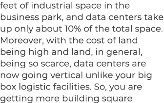 feet of industrial space in the business park, and data centers take up only about 10% of the total space. Moreover, ...