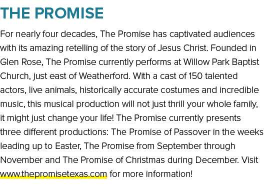 THE PROMISE For nearly four decades, The Promise has captivated audiences with its amazing retelling of the story of ...