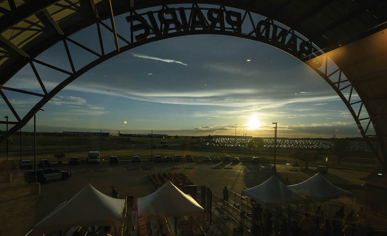 Sunset view from the main hospitality area during match four of the Cognizant Major League Cricket season 2 between the Los Angeles Knight Riders and San Francisco Unicorns held at the Grand Prairie cricket stadium, Grand Prairie, United States of America (USA) on the 7th July 2024 Photo by Vikram Chandrasekar / Sportzpics for MLC