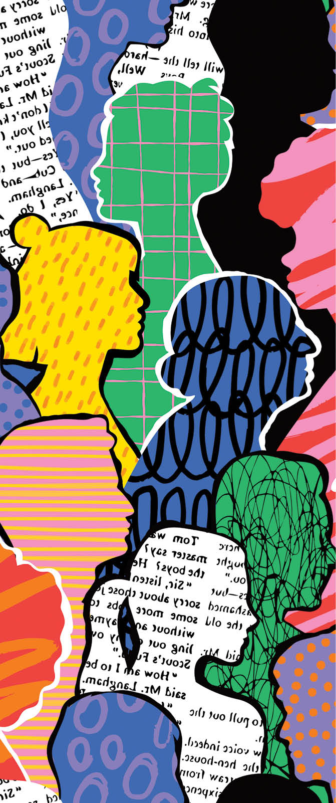 Colorful diverse people crowd abstract art seamless pattern. Multi-ethnic community, big cultural diversity group background illustration in modern collage painting style.