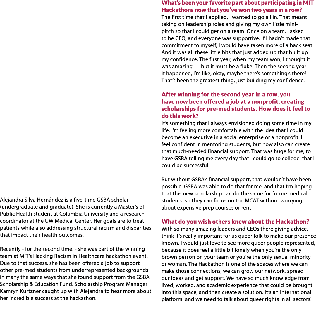 Alejandra Silva Hern ndez is a five-time GSBA scholar (undergraduate and graduate). She is currently a Master’s of Pu...