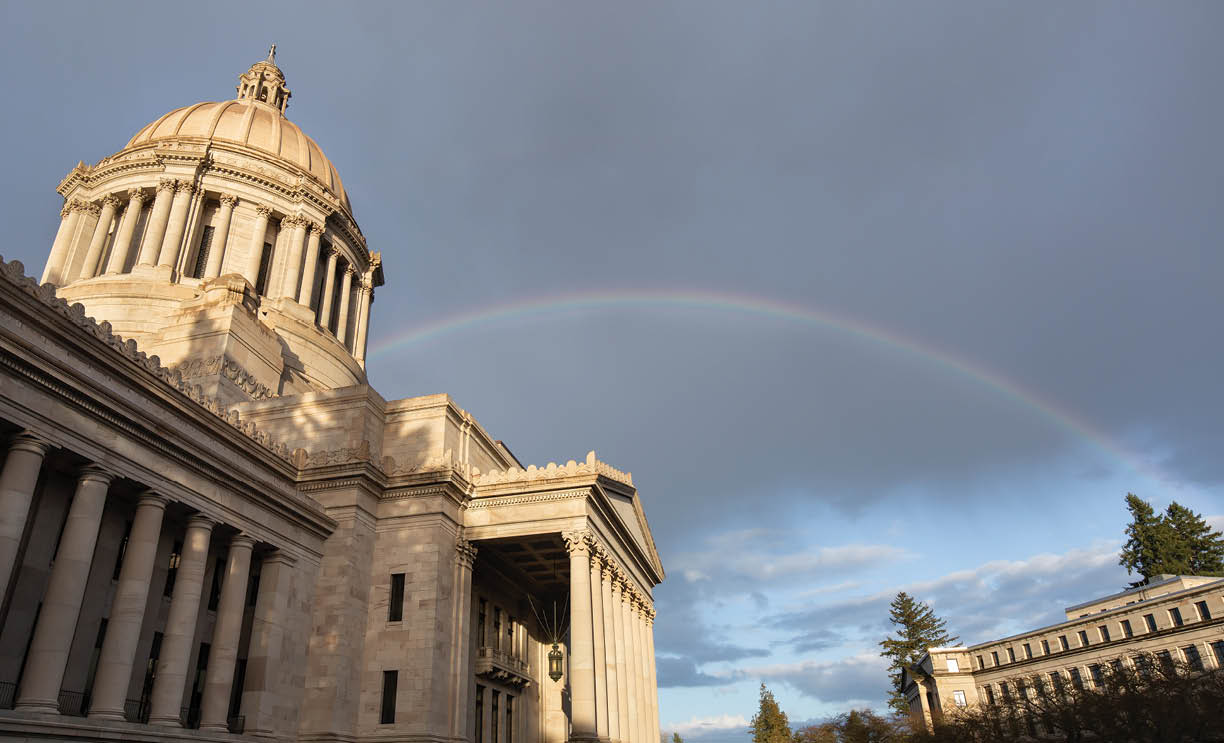 A rainbow over the Washington State Capitol in Olympia, March 13, 2019 
