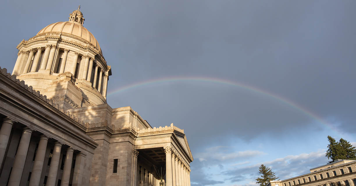 A rainbow over the Washington State Capitol in Olympia, March 13, 2019 