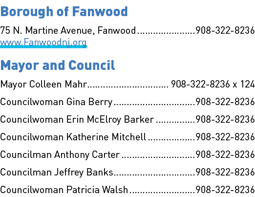 Borough of Fanwood 75 N. Martine Avenue, Fanwood 908 322 8236 www.Fanwoodnj.org Mayor and Council Mayor Colleen Mahr ...