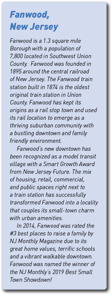 Fanwood, New Jersey Fanwood is a 1.3 square mile Borough with a population of 7,800 located in Southwest Union County...