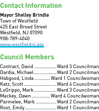 Contact Information Mayor Shelley Brindle Town of Westfield 425 East Broad Street Westfield, NJ 07090 908 789 4040 ww...