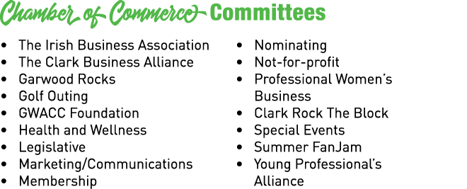 Chamber of Commerce Committees • The Irish Business Association • The Clark Business Alliance • Garwood Rocks • Golf ...