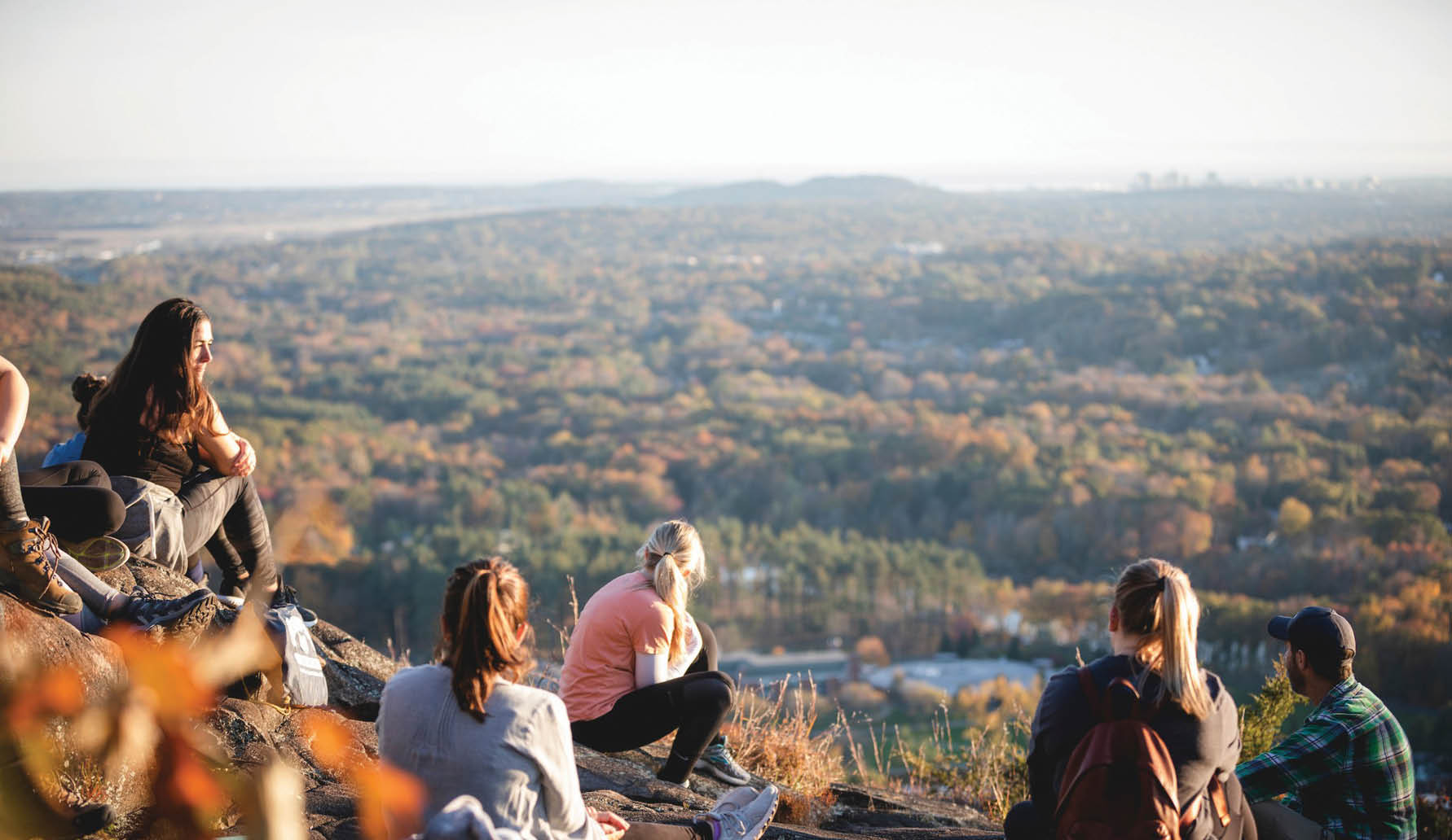 Quinnipiac University’s Tami Reilly, Director of Fitness & Well Being, hosts the bi-weekly Reflective Hike to Yoga, a University-wide event welcoming all students to take a trip to the Sleeping Giant and hike to a location for yoga, on Monday, October 21, 2019, at Sleeping Giant State Park.