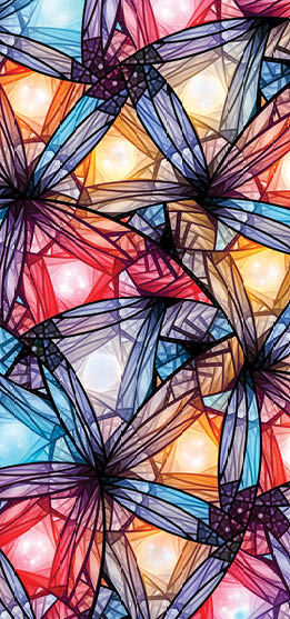 Colorful glowing stained glass, computer generated abstract background, 8k widescreen, 3D rendering