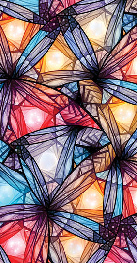 Colorful glowing stained glass, computer generated abstract background, 8k widescreen, 3D rendering