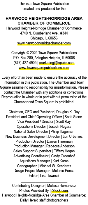 This is a Town Square Publication created and produced for the Harwood Heights Norridge Area Chamber of Commerce Harw...