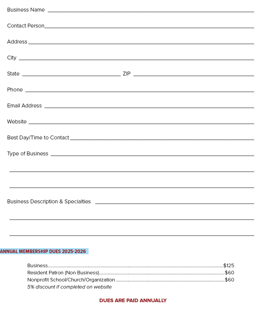 Business Name Contact Person Address City State ZIP Phone Email Address Website Best Day/Time to Contact Type of Busi...
