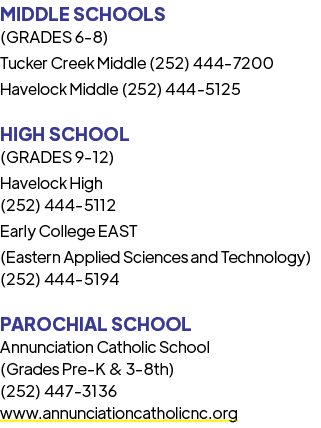 MIDDLE SCHOOLS (GRADES 6 8) Tucker Creek Middle (252) 444 7200 Havelock Middle (252) 444 5125 HIGH SCHOOL (GRADES 9 1...