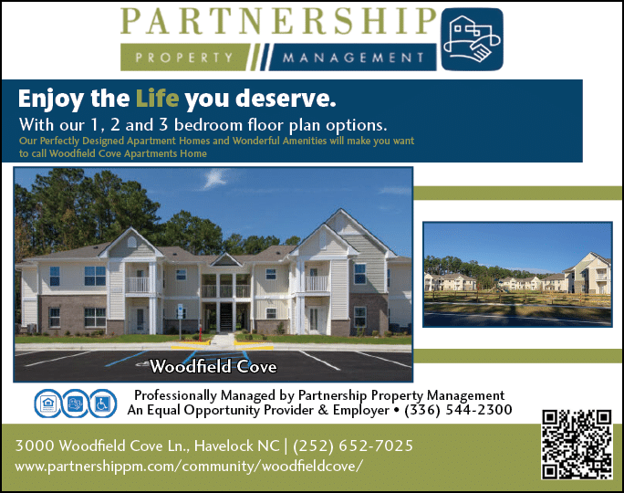 A flyer advertising a property management company, Woodfield Cove, with a picture of a house and the words “Enjoy the life you deserve" written on it. AI generated content