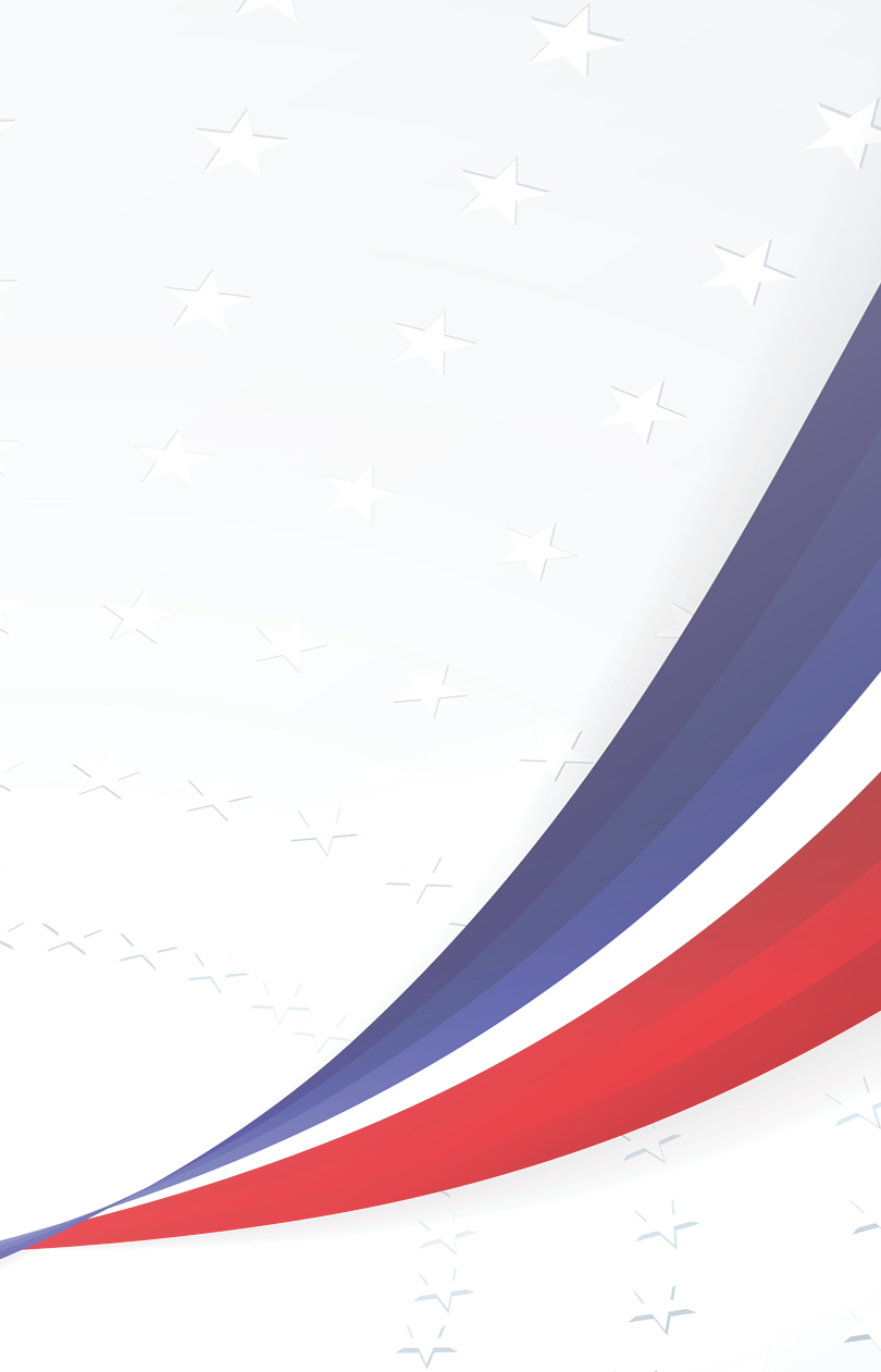 Patriotic background of colors of the national flag of USA smooth abstract wavy lines on the background of the pattern of stars Template banner poster card on Independence Day Element of design Vector