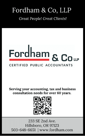 A white and black business card for Fordham & Co. L.P. Description generated by AI