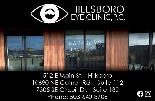 A sign for a business called Hillside Eye Clinic. Description generated by AI