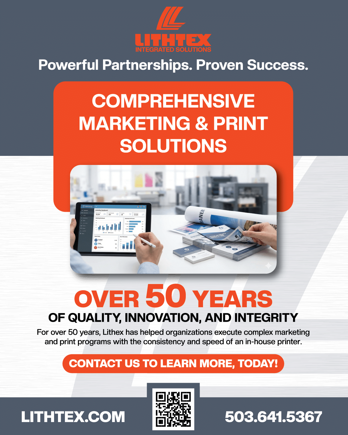 A poster advertising comprehensive marketing and print solutions. Description generated by AI