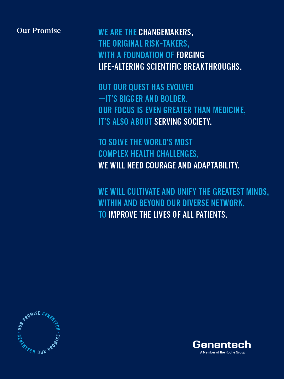 A blue and white sign that says “We are the changemakers". Description generated by AI