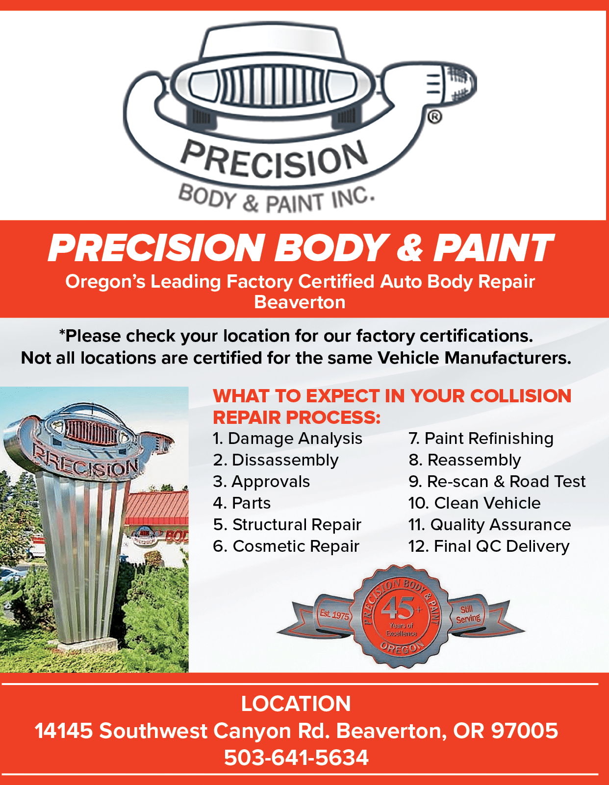 A flyer for precision body and paint. Description generated by AI