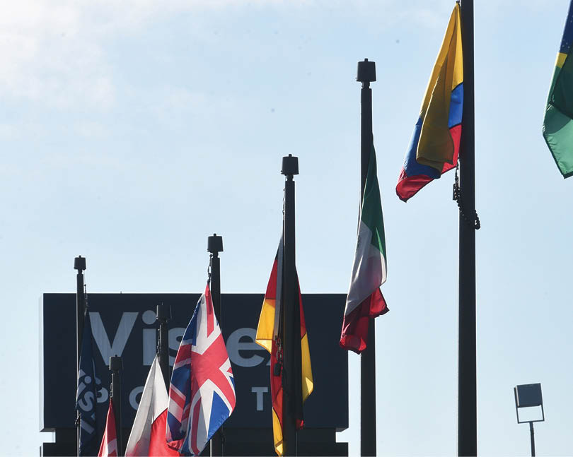 Paul Valade/pvalade@dailyherald.com International flags flying at Vistex on Barrington Road in Hoffman Estates.