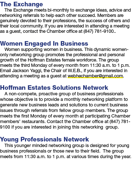 The Exchange The Exchange meets bi monthly to exchange ideas, advice and networking referrals to help each other succ...