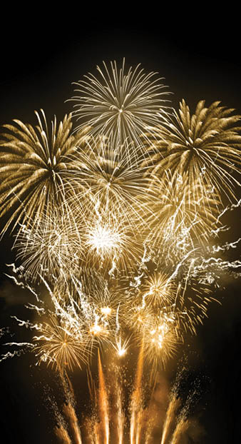 Large gold coloured fireworks display for weddings, new year celebrations and luxury events.