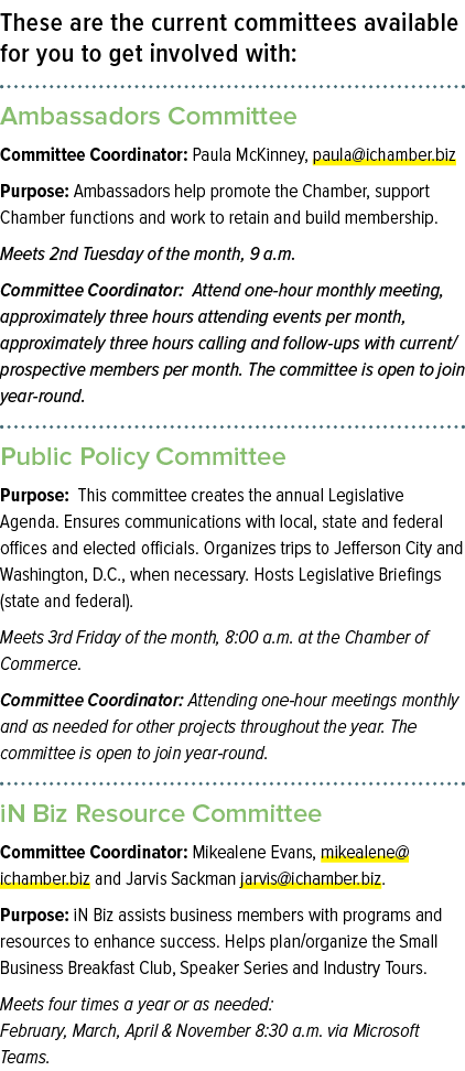 These are the current committees available for you to get involved with: Ambassadors Committee Committee Coordinator:...