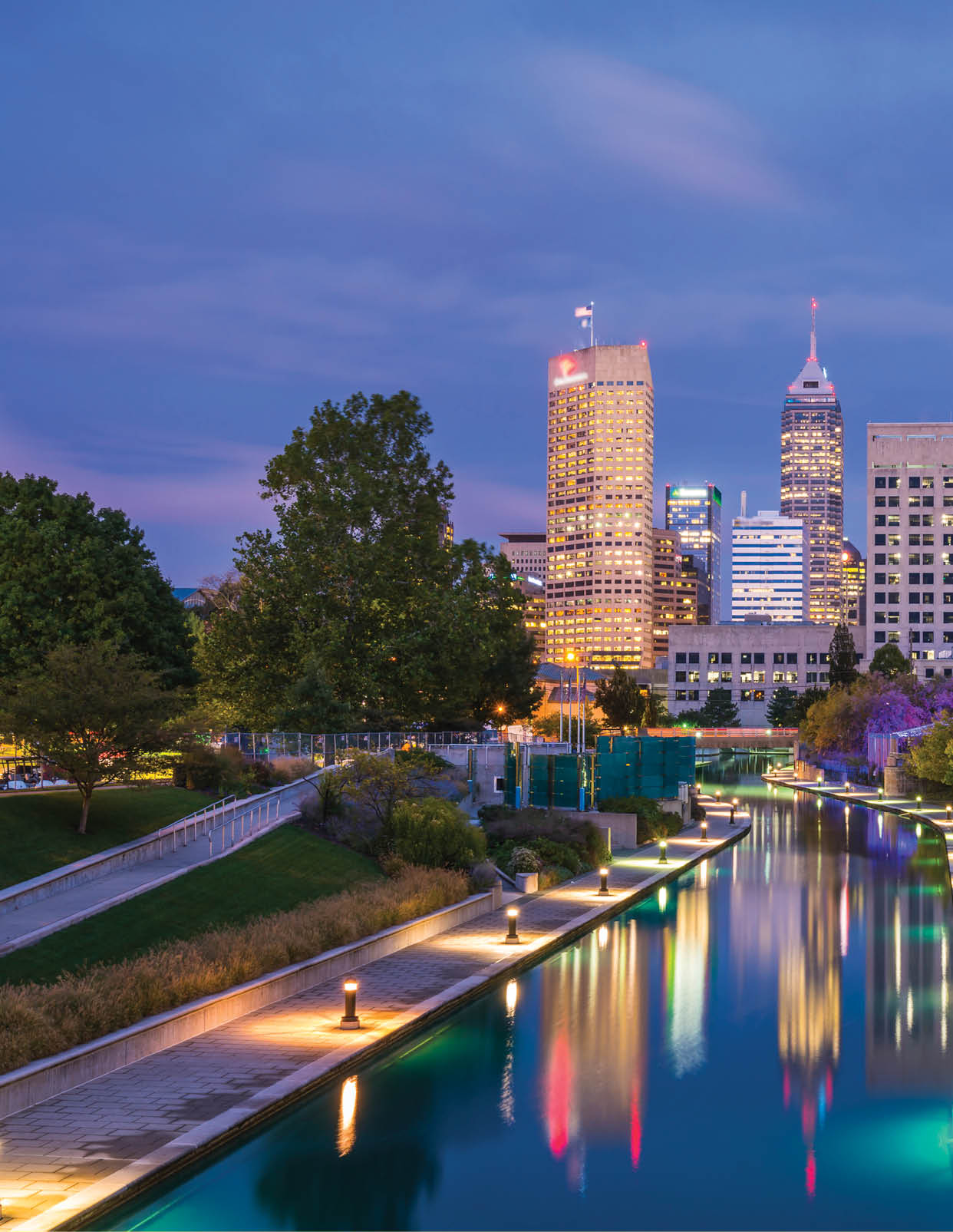 indianapolis,indiana,usa-09-13-17, beautiful indiannapolis skyline with reflection on water.