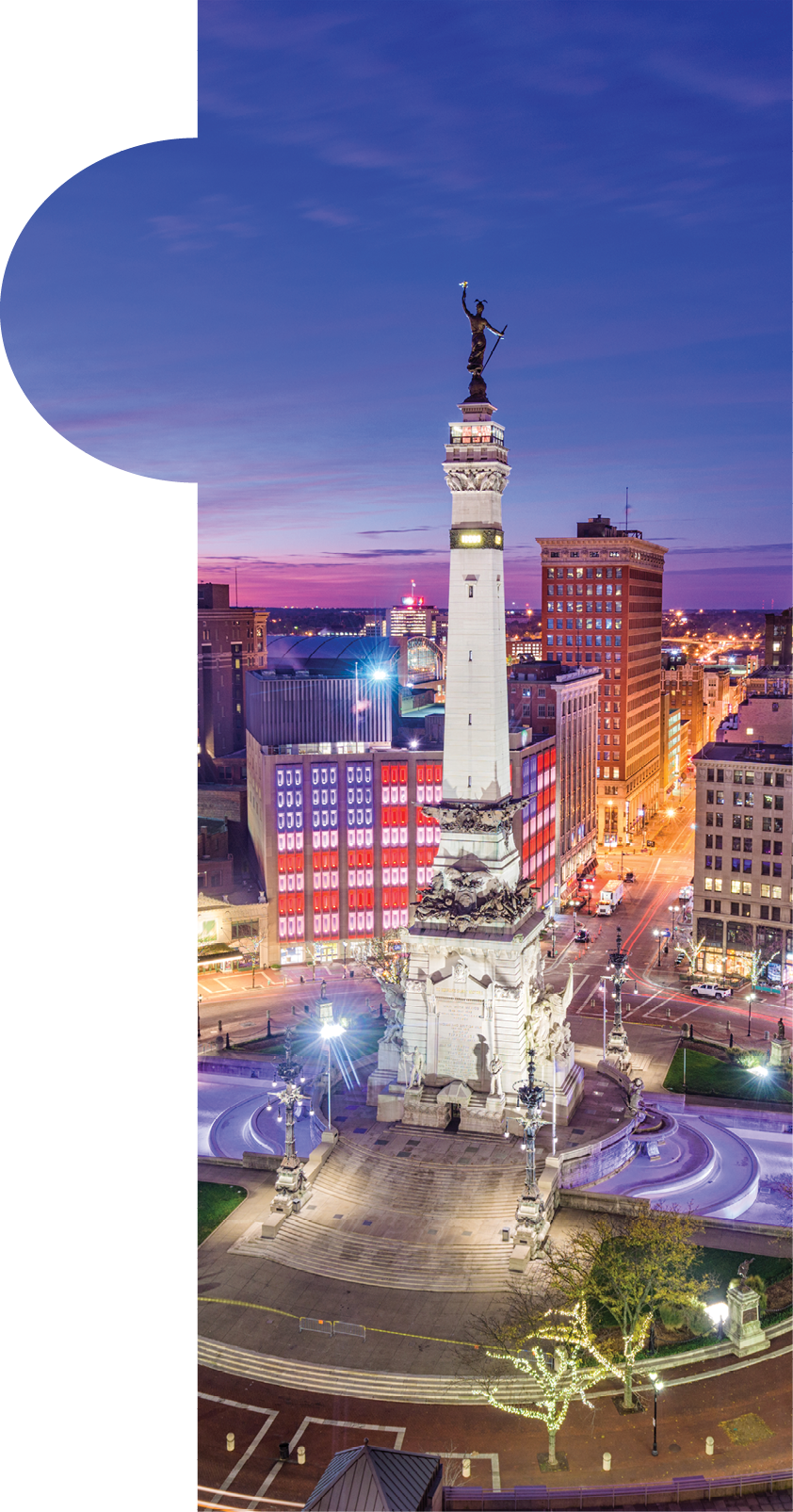 Indianapolis, Indiana, USA skyline over Monument Circle.