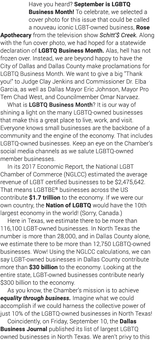 Have you heard  September is LGBTQ Business Month  To celebrate, we selected a cover photo for this issue that could    